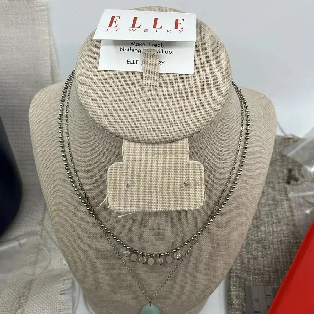 ELLE Sterling Silver Double Strand Amazonite Drop Necklace Created Ruby 16-18in - Picture 13 of 17